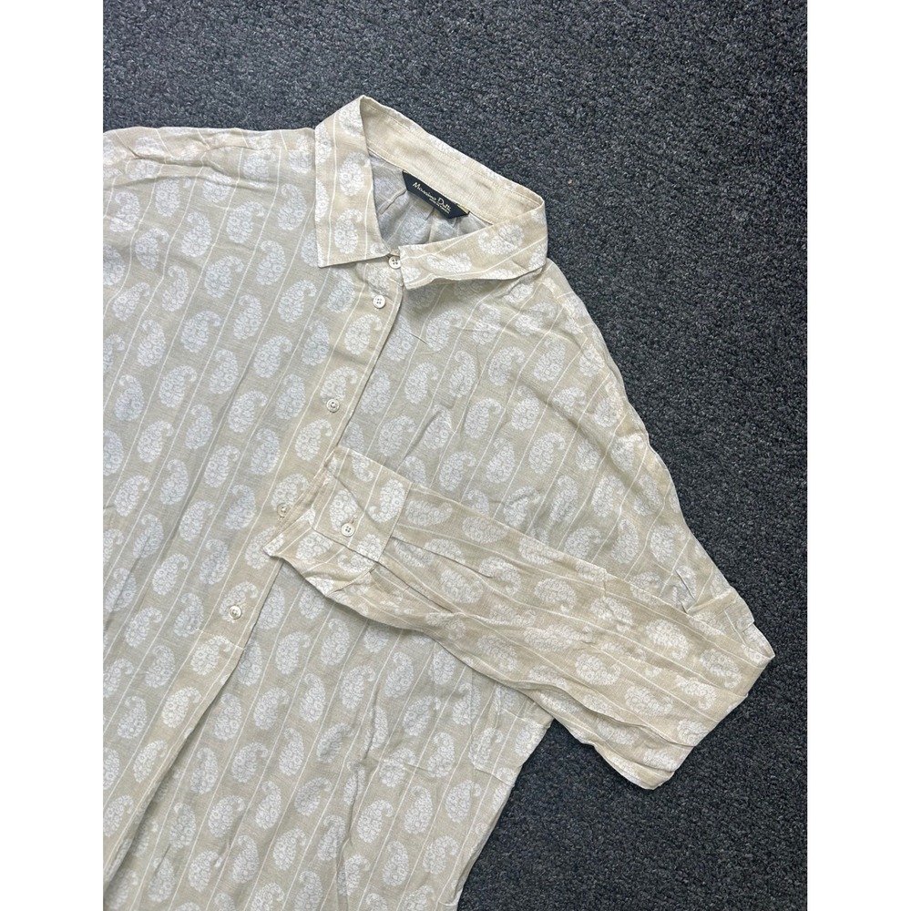 Massimo Dutti Button Down Shirt Tan‎ Paisley Womens 4 Striped Long Sleeve Light